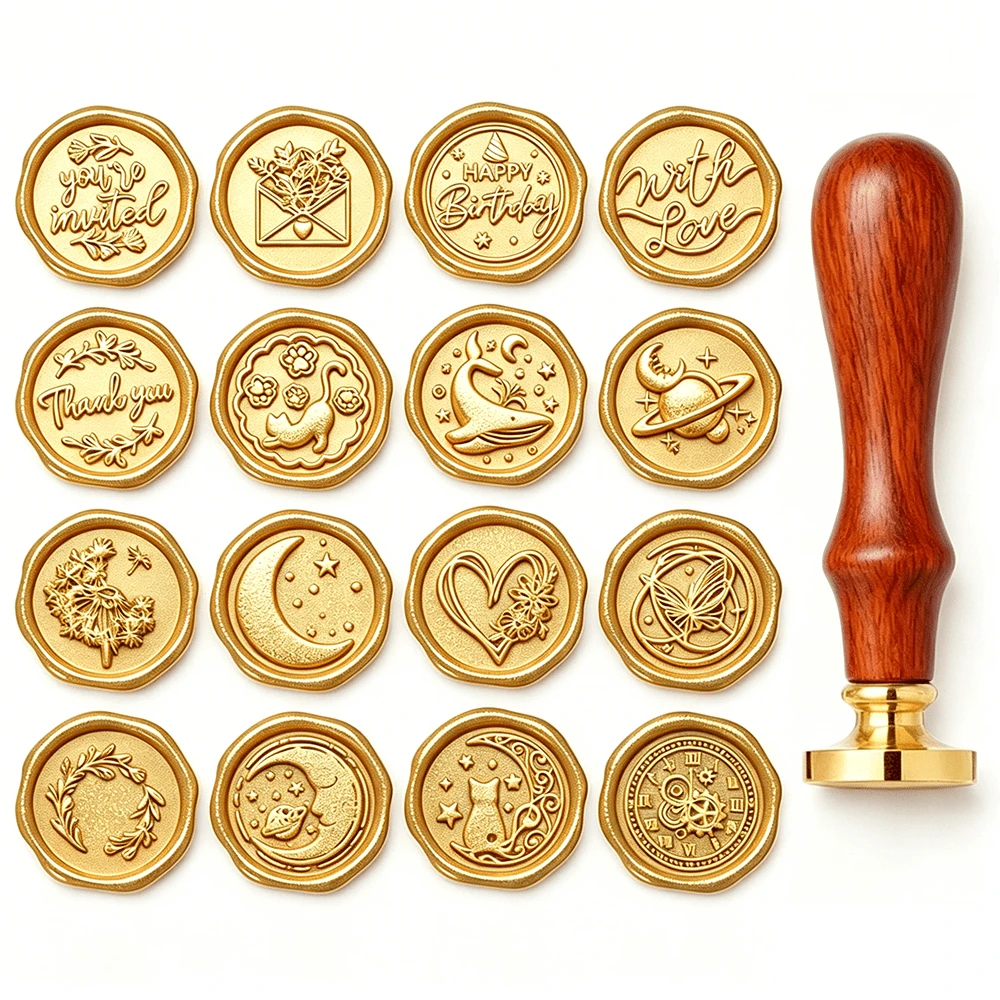 BAOFALI 1pc 25mm Clock Gear Pattern Removable Brass Head Classic Wax Seal Stamp, Suitable For Decorating Cards, Envelopes, Invitations, Packages, Wedding Invitation Wax Seal - Gift Wrapping Wax Seal Stamp - one-size - View 1