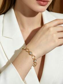 MECYLIFE 1 pieza Brazalete de acero inoxidable con diamantes de 18K oro elegante y de moda para mujeres - Amarillo Oro - Ver 5
