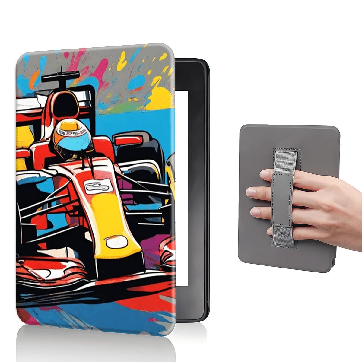 适用于 Kindle Paperwhite 7/6.8/6 英寸(第 12/11/10/7/6/5 代 - 2024 年款),赛车图案保护套 | Kindle 电子阅读器 Colorsoft Signature Edition 配件,简约可爱保护套,轻薄便携 | 适合作为礼物送给同事和朋友 - 彩色 - 查看 1