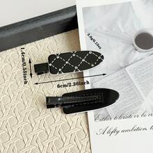 2入款甜美優雅水鑽格紋鱷魚髮夾，長方形線條設計，時尚瀏海與鬆散頭髮整理夾，洗臉、化妝、髮型設計配件，適合攝影、日常休閒、派對、校園、海邊旅遊穿搭，女用髮飾 - 彩色 - 查看 2
