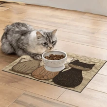 1-Pack Of 3 Cat Print Pet Food Mats, Highly Absorbent And Quick-Drying, Easy To Clean, Non-Slip Rubber Bottom Pet Mat, Suitable For All Seasons, Can Be Used As A Dog/Cat Cage Mat - Multicolor - View 4