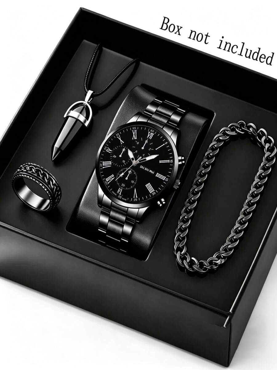 Business Style Quartz Watch Bullet Head Ornament 4-Piece Set, High-End Valentine's Day Gift For Boyfriend - Multicolor - View 1