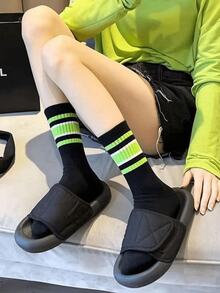 5 Pairs Women's Cute Harajuku Style Warm Socks, Minimalist Colorful Striped Short Socks, Fashion Mid-Calf Socks For Spring & Autumn - Multicolor - View 1