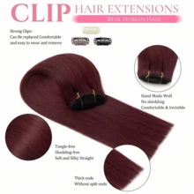 Clip In Hair Extensions Real Human Hair, 99J Burgundy, Clip In  Brazilian Remy Human Hair Extensions 8pcs Per Set With 18 Clips Double Weft 16-28Inch - S99J - 查看 5