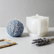 压纹樱花蜡烛模具 3D花球硅胶蜡烛模具，花球模具，适用于DIY蜡烛制作、肥皂、树脂和蜡熔化，可重复使用不粘工艺模具 - A-白色 - 查看 3