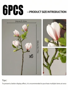 1支/2支/4支/6支人造玉兰花苞装饰，塑料仿真花束，适用于室内/室外家居装饰，客厅、卧室、橱柜、后院、办公室、餐厅、酒店、派对和周年纪念装饰。为了达到更好的效果，我们建议购买多支，打造更美观的插花效果。 - 含苞玉蘭花-粉紅色 - 查看 15