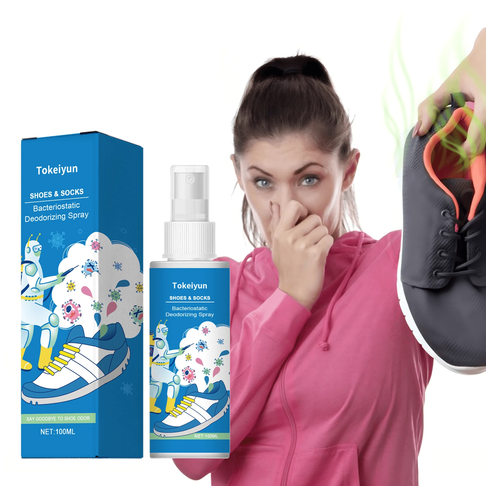 1 Botella de 100ml Spray desodorante para zapatos y calcetines, elimina rápidamente los olores, previene la sudoración, fragancia duradera, desodorante para armario de zapatos - Azul - Ver 1