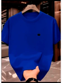Men's/Unisex Printed Shirt With Crew Neck, 100% Cotton - Blue - View 1