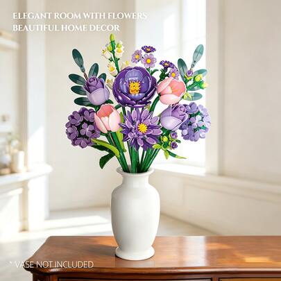 Bộ xếp hình hoa dành cho người lớn 624/766 mảnh, màu xanh dương và tím, tự lắp ráp, món quà hoàn hảo cho Ngày Valentine, Ngày của Mẹ, Lễ Phục Sinh, Năm Mới, Sinh nhật, Giáng sinh, Halloween và trang trí nhà cửa.