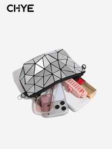 1pc Women's 2026 Spring/Summer New Geometric Rhombus Pattern Multi-Purpose Shoulder Chain Bag, Fashion Clutch Crossbody Bag - Silver - View 2