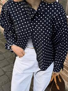 GDDYIN 女士春季新款抽绳拉链波点立领休闲外套 - 寶藍色 - 查看 2