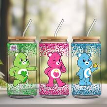 CARE BEARS 1pc Cute Glass Straw Cup With Lucky Bear & Heart Pattern, Leak-Proof, Perfect Gift For Family, Friends, Christmas, And Any Occasion - Multicolor - View 15