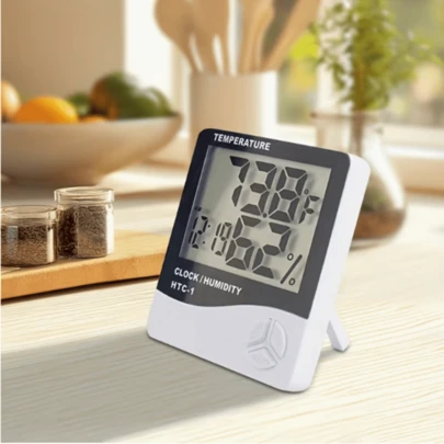 Temperature And Humidity Meter With Clock, Alarm Clock, And Calendar, Digital Temperature And Humidity Meter, Suitable For Indoor And Outdoor Use, Including Bracket, Suitable For Home Or Office Use