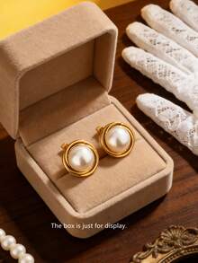 2PCS Elegant White Pearl Decorated Stainless Steel Women's Stud Earrings, Suitable For Weddings, Parties, Dates Or As Holiday Gifts For Best Friends - Yellow Gold - View 7