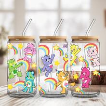 CARE BEARS 1pc Cute Glass Straw Cup With Lucky Bear & Heart Pattern, Leak-Proof, Perfect Gift For Family, Friends, Christmas, And Any Occasion - Multicolor - View 10