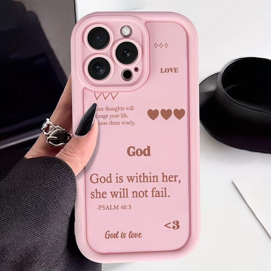 1 chiếc ốp lưng điện thoại TPU chống sốc, họa tiết tối giản "God Loves", ôm sát toàn diện, tương thích với Apple 17/17Pro/17ProMax/16/16Pro/16ProMax/15/15Pro/15ProMax/14/13/12/11 - Hồng - Xem 1