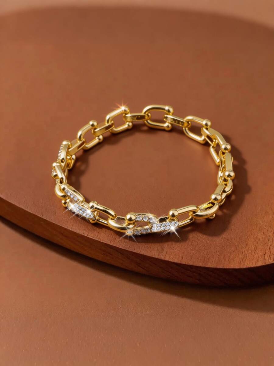 1 pieza Pulsera en forma de herradura con incrustaciones de cobre y circonita, adecuada para uso diario de mujeres, regalo para vacaciones - Multicolor - Ver 1