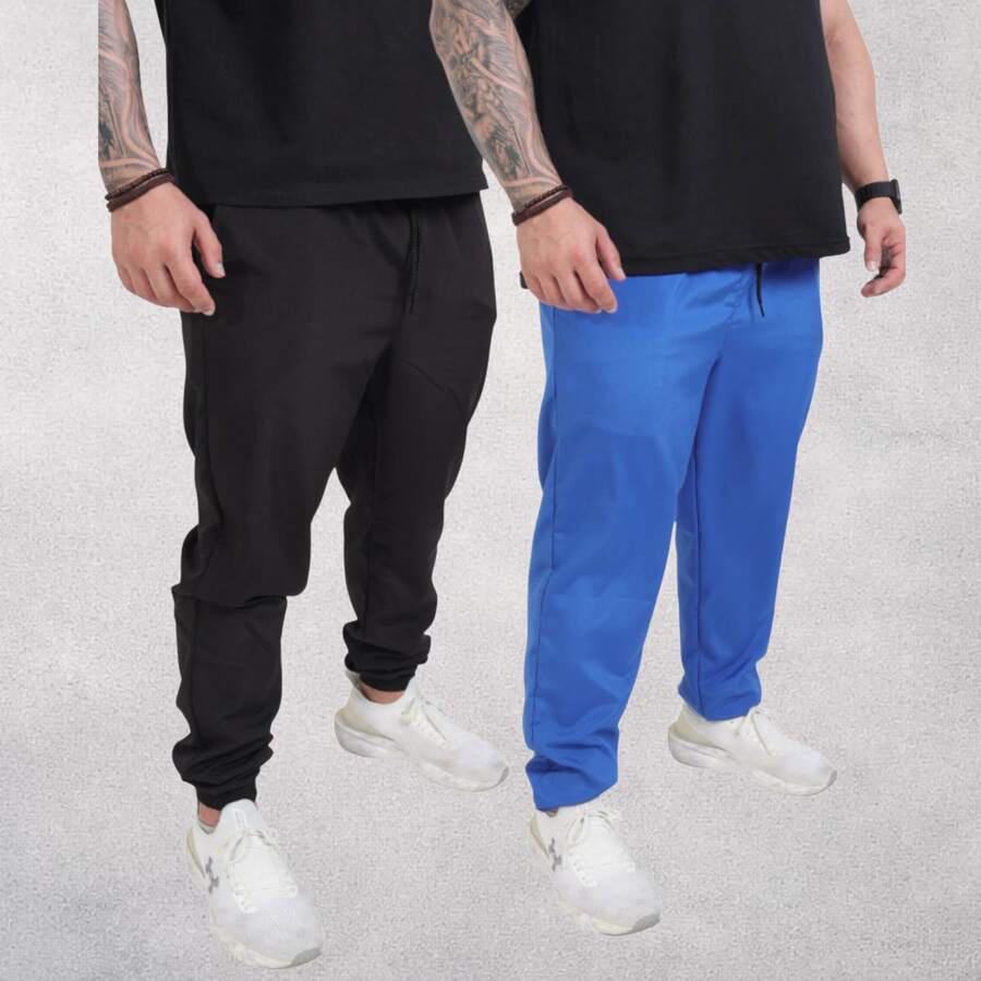 Men's Premium Tactel Pants 100% Polyester | Fitness, Running, Maximum Comfort - 黑色 + 寶藍色 - 查看 1