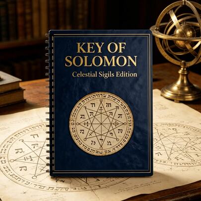 1pc Key Of Solomon Spiral Notebook, Celestial Sigils Edition Occult Journal, Vintage Dark Blue Grimoire Style Diary For Witches.Ideal For Witchcraft, Tarot, Magic Practice & Spiritual Note-Taking For Occult Enthusiasts.