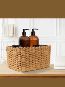 Juego de cestas organizadoras de estilo trenzado, 3 piezas, 3 tamaños, ideal para el cuarto de baño, el armario y otros espacios donde se necesita ordenar; fabricadas en cordón de papel (color beige y color lino) - Ver 4
