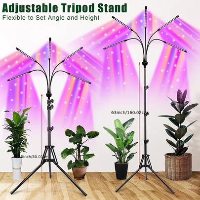 "Auto Cycle Timer LED Grow Light With Adjustable Tripod Stand - 3 Timing Modes (3H/9H/12H), 5 Brightness Levels & Multi-Color Spectrum (Yellow/Blue-Red/Full) - Flexible Gooseneck For Precise Lighting - Perfect For Indoor Gardening, Seedlings, Hydroponics & Houseplants - USB Powered"