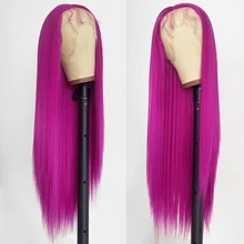 websterwigs 玫瑰红长直发合成蕾丝前假发，预先拔毛，自然发际线，女士耐热纤维假发 - 彩色 - 查看 5