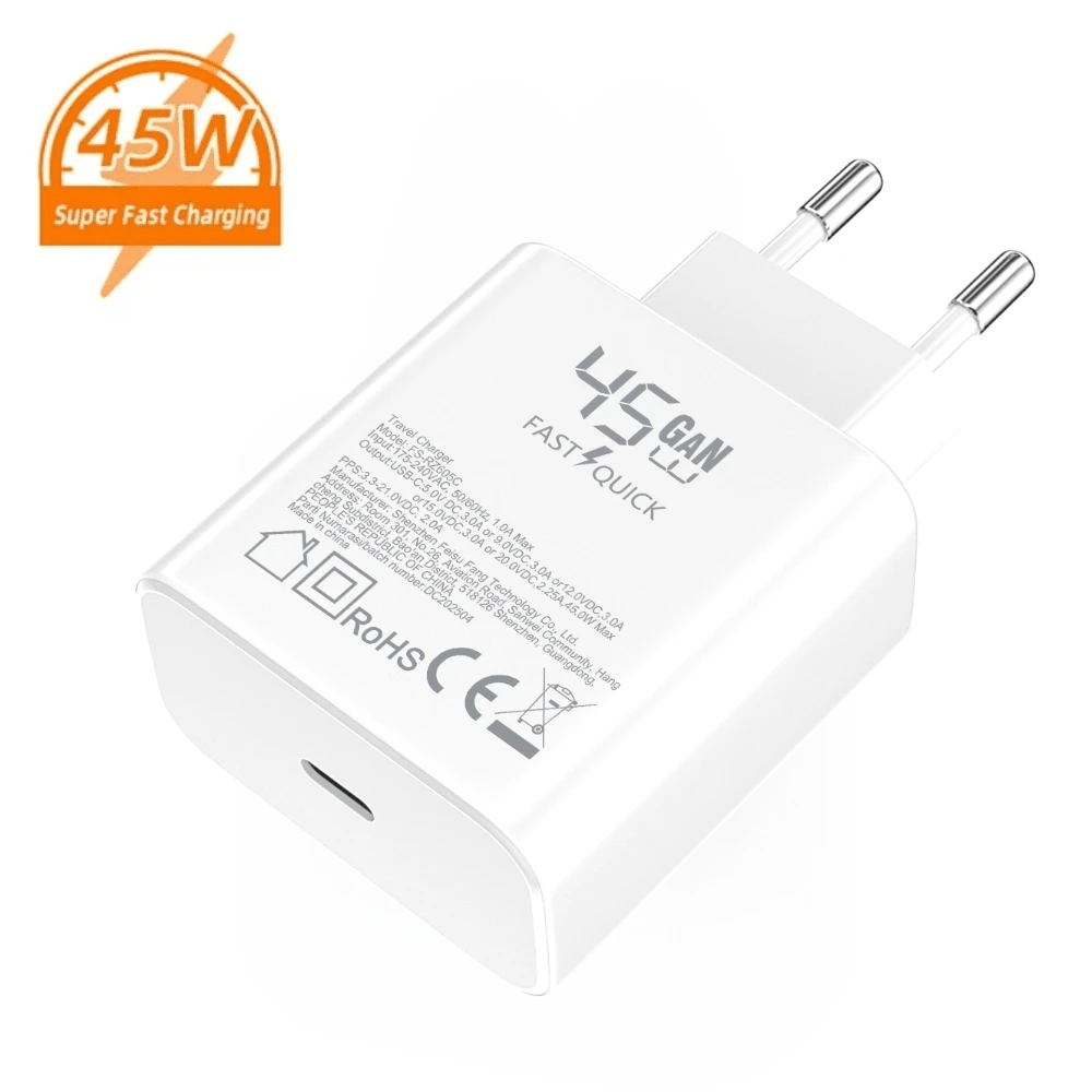 45W GaN Fast Charger, Type-C Interface, Supports PPS/PD Fast Charging, Compatible With IPhone 17/16/15 Series, Pro, 10, And Galaxy S25/S24/S23 Ultra, Tab S7+/S8+ And Other Devices (White) - EU C Type Plug(220-240V) - View 1
