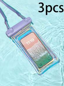 1/2/3pcs Waterproof Anti-Drop Laser Cut Phone Pouch, Swimming Halter Phone Case, Sealed Phone Shell, Transparent Diving Phone Case Suitable For Outdoor Rafting Swimming, Touch Screen Phone Case - Purple - View 7