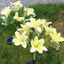 防水太陽能蓮花插地燈,7頭LED花燈,黃色與粉色2色,適合花園、露台、居家園藝、節日裝飾的戶外裝飾燈 - 百合花 - 查看 3