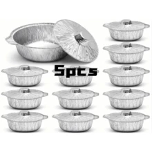 5/10pcs Disposable Round Aluminum Foil Pots With Lids, Thickened Material, Heat-Resistant & Leak-Proof, Portable Multi-Functional Disposable Cooking Containers, Suitable For Home Cooking, Camping, Picnic, Outdoor BBQ And More - Multicolor - View 8