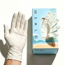 100只一次性白色丁腈检查手套，不含乳胶，无粉，适用于沙龙清洁 - 白色 - 查看 2