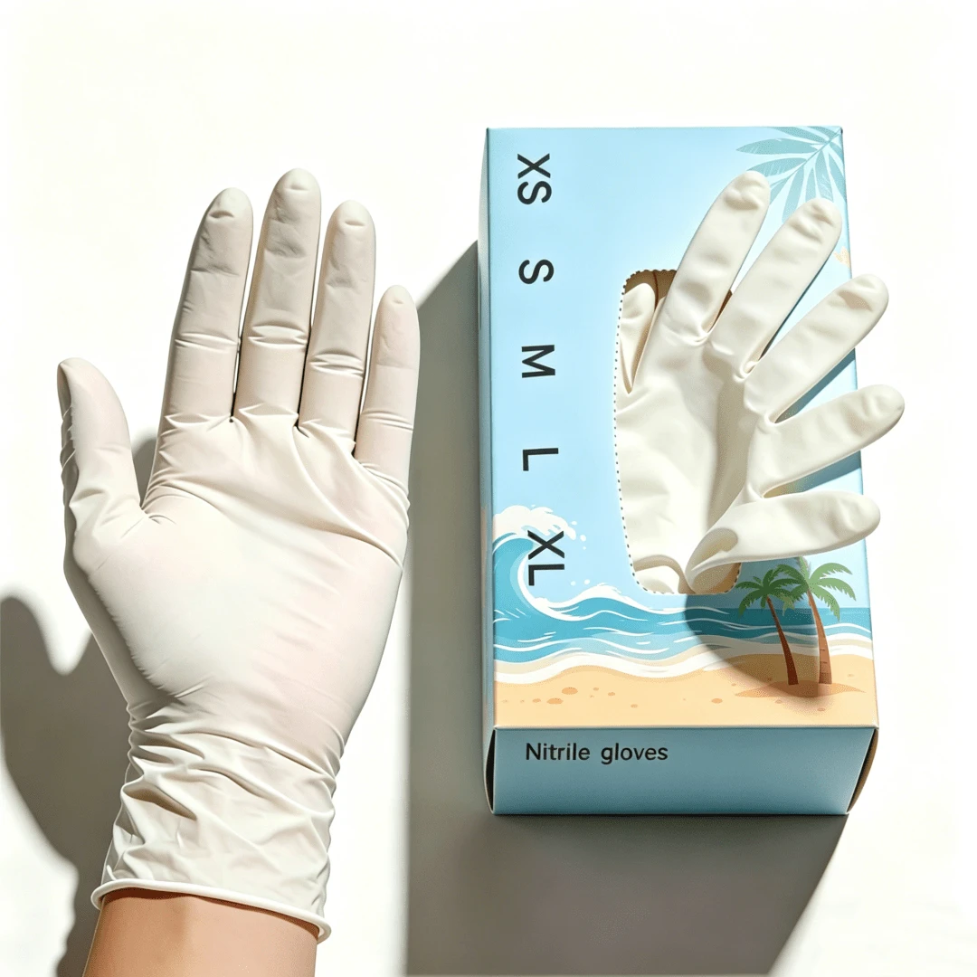 100只一次性白色丁腈检查手套，不含乳胶，无粉，适用于沙龙清洁