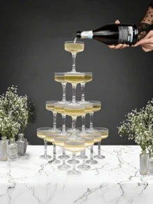 1/5/10pcs Creative Champagne Tower Plastic Cups, Striped Vintage Martini Champagne Cocktail Glasses, Suitable For Wedding, Birthday Party, Bar, Cocktail, Beer, Beverage, Dessert And Other Containers - View 7