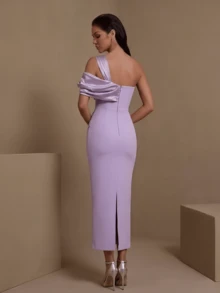 Vestido de fiesta elegante de unicolor con envolvente y plisado en la espalda para boda - Púrpura malva - Ver 3