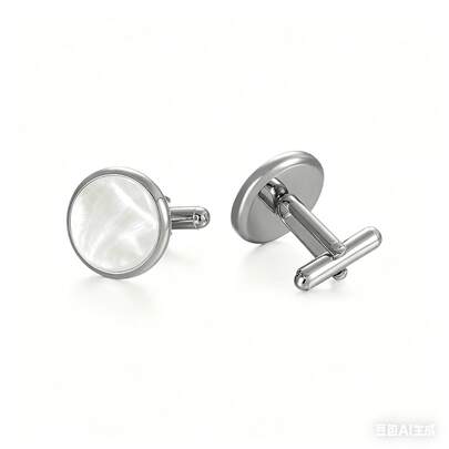 1 đôi khuy măng sét tròn màu trắng, họa tiết vỏ sò, phụ kiện cơ bản cho bộ vest, khuy măng sét thời trang công sở hàng ngày dành cho nam giới.