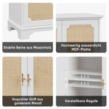 Sideboard, Buffet, Wine Cabinet With Decorative Rattan Doors, Kitchen Buffet, Console Table, Decorative Furniture For Hallway, Entrance Hall And Living Room. - White - View 9