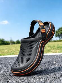 Breathable Slip-On Hollow Hole Shoes With Adjustable Heel Strap, Non-Slip Beach Sandals, Outdoor Casual Mule Slippers - Black - View 4