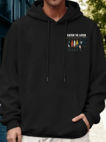 Men's Hoodie - Street Style Sweatshirt, Loose Fit For Daily And Formal Wear, Urban Style, Y2K Pattern Print Design, Durable Material, Casual Top, City Lifestyle - 250g Heavyweight -Lined Hooded Sweatshirt For Winter Warmth - Black - View 2