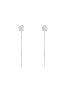 Pendientes de flor de rosa de plata de ley 925, cadena con borlas dulce, elegante de lujo, hipoalergénico, adecuado para el trabajo y la fiesta, caja de regalo - Oro blanco - Ver 3