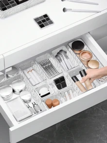 10/7/1pc Drawer Organizer Divider Box, Transparent Water Ripple Cosmetic Storage Box, Transparent PET Plastic Material, Multi-Functional Miscellaneous Sorting Box, Multiple Sizes Available, Suitable For Various Home Drawers, Room Decor, Bathroom Decor - Polka Dots - Transparent - Water Ripple - View 4