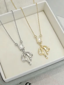 1件925纯银极简主义方糖领结项链，奢华百搭的女友礼物 - 蝴蝶結 - 查看 2