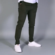 Stretch Gabardine Skinny Pants For Men John Silver - 軍綠色 - 查看 4