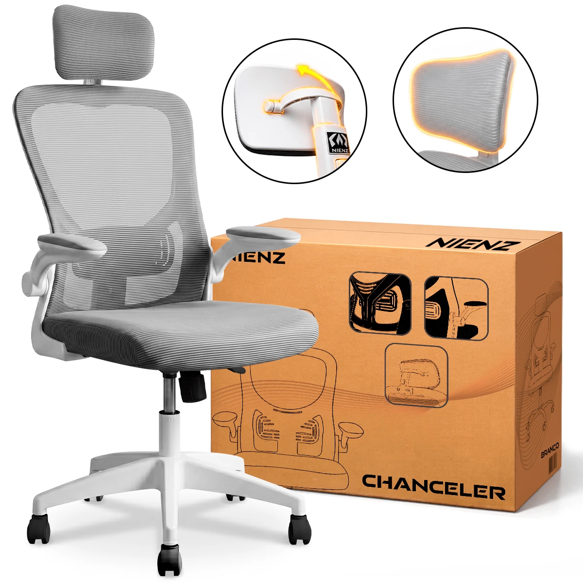 NIENZ CHAIRMAN Ergonomic Chair With Adjustable Lumbar Support Up To 200kg - B - Xem 1