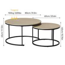 Two-Piece, Nesting Coffee Table Set, Oak Veneer, Round Coffee Table With A Diameter Of 80 Cm, Metal Frame, Modern Style, Suitable For Living Room, Bedroom, Balcony. - Khaki - View 2
