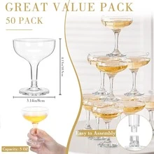 10 chiếc ly sâm panh nhựa 5oz, ly rượu vang không vỡ, ly sâm panh xếp chồng được, thích hợp cho tiệc tùng, đám cưới, sinh nhật, quán bar (trong suốt) - Nhiều màu - Xem 9