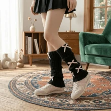 Vớ cao đến đầu gối nhiều lớp kiểu Y2K cho bé gái, có nơ, kiểu dáng dễ thương. - màu đen - Xem 5