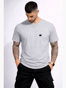 Men's/Unisex Printed Shirt With Crew Neck, 100% Cotton - Light Grey - View 2