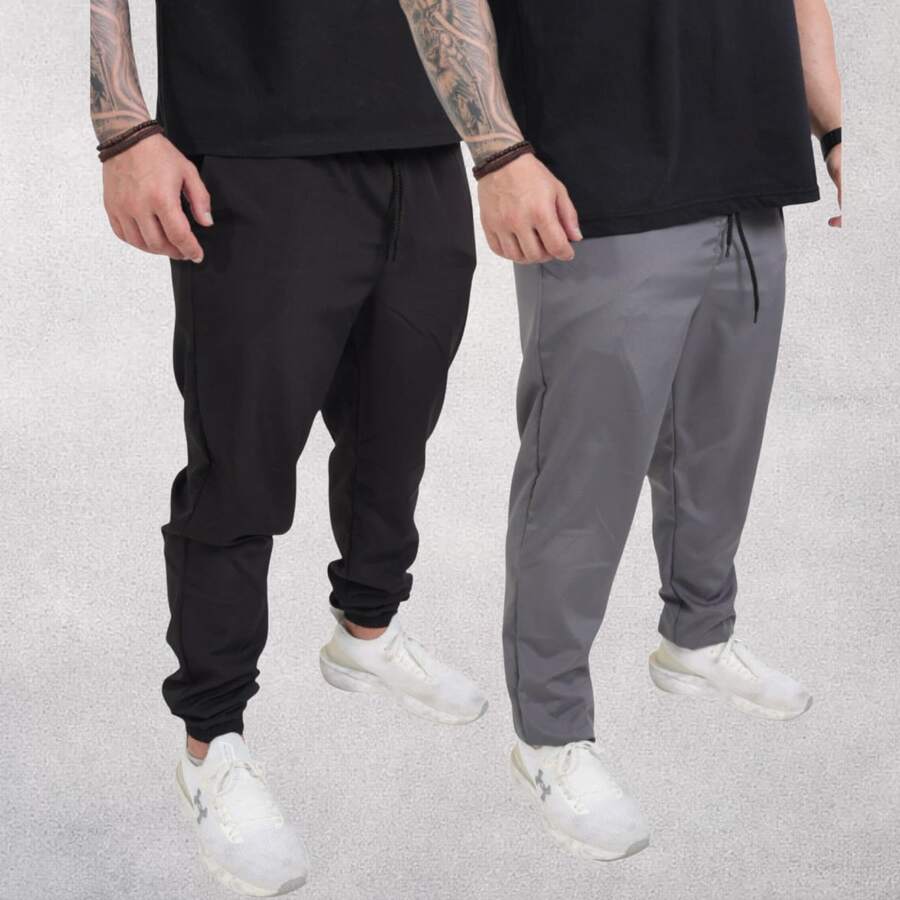 Men's Premium Tactel Pants 100% Polyester | Fitness, Running, Maximum Comfort - 黑色 + 鉛 - 查看 1