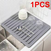 1/2pcs Kitchen Dish Drying Mat, Large Capacity Non-Slip Dish Drainer Tray With Water Channel, Thickened Countertop Water Collection Pad, Suitable For Plates, Cups, Utensils. Cream Style Kitchen Sink Storage Mat, Dish Drying Rack, Kitchen Accessories, Silicone Mat, Summer Table Mat, Kitchen Storage Supplies, Kitchen Storage, Drying Mat. - View 12