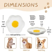 Multi-Piece Set Of Hand-Painted Ceramic Cat Dishes, Fried Egg Shaped Pet Feeding Bowls, Suitable For Multi-Cat And Pet Households, High-Quality Ceramic, Hand-Painted, Unique Design, Easy To Clean And Microwave/Dishwasher , Suitable For Various Cats And Small Dogs - 300ml - View 2